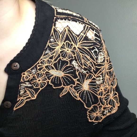 Free People Easy Breazy Henley Orange Coral Black Size Medium Ling Sleeve - Picture 8 of 9